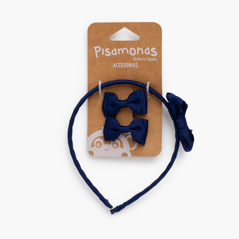 Haar-Set Mädchen Haarreif Schleife und Spangen Marineblau