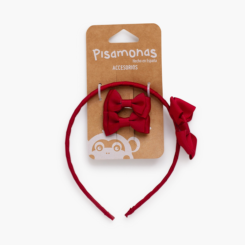 Haar-Set Mädchen Haarreif Schleife und Spangen Bordeaux