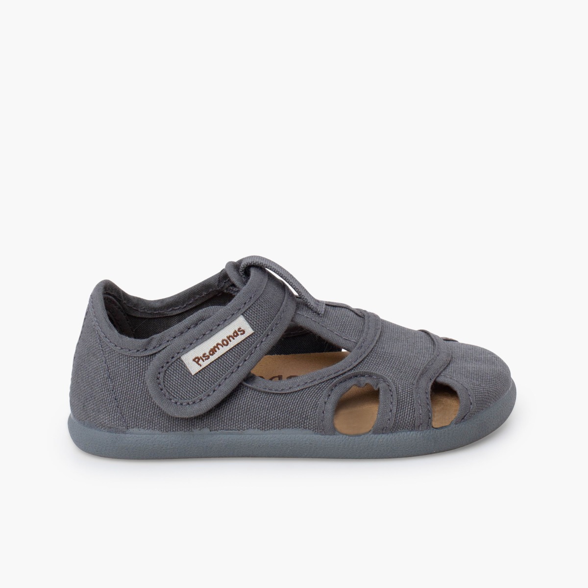 Barfuß-Sandalen Kinder Canvas breitem Verschluss asfalto