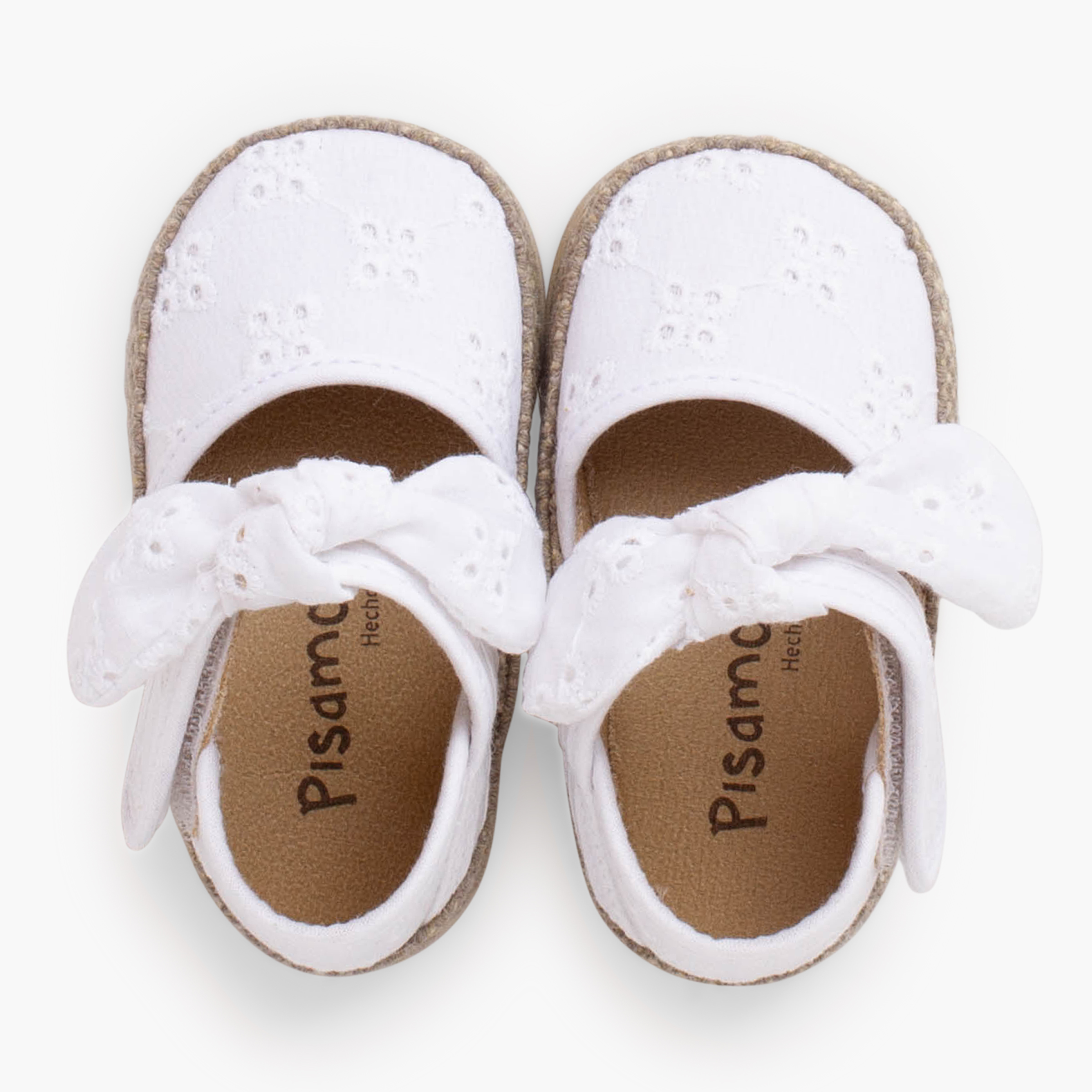 Baby-Espadrilles mit Lochstickerei und Schleife Weiß