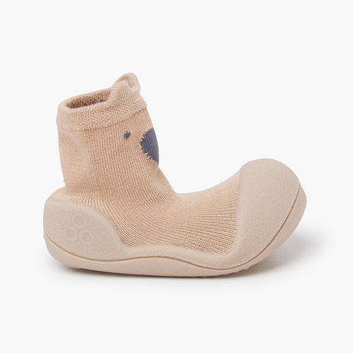 Baby-Schuhe runder Kappe Tiermotiv aus Bambus Beige