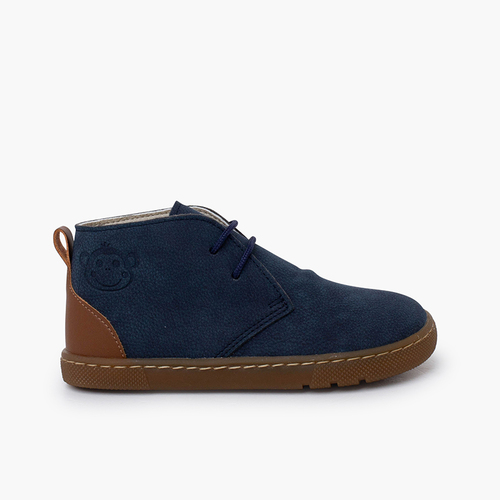 Jungen Barfußstiefel Schnürsenkel Lederferse Marineblau