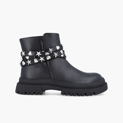 Mädchenstiefel Riemen mit Nieten Schwarz