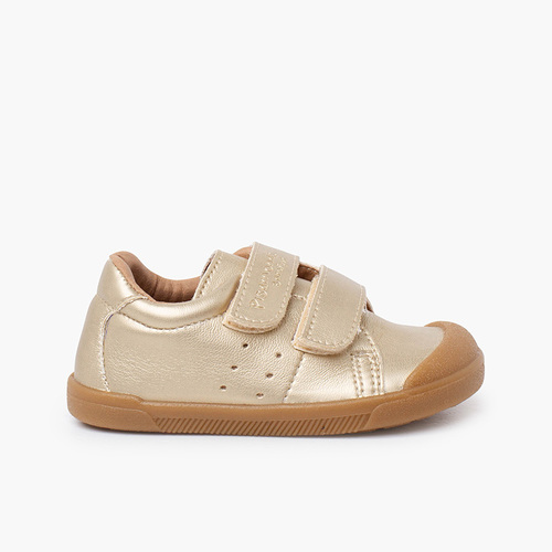 Weiche Barefoot-Sneaker veganem Leder Metallicfarben Gold