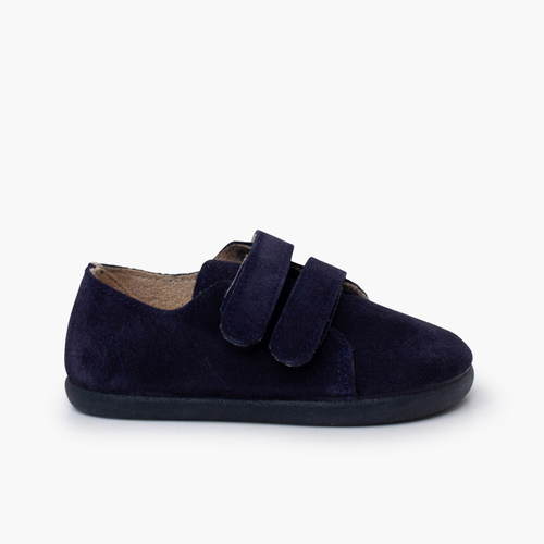 Barefoot-Sneaker Veloursleder doppeltem Klettverschluss Marineblau