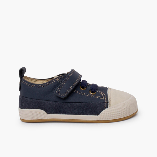 Lederschuhe verstärkter Spitze elastischen Schnürsenkeln Blanditos Marineblau