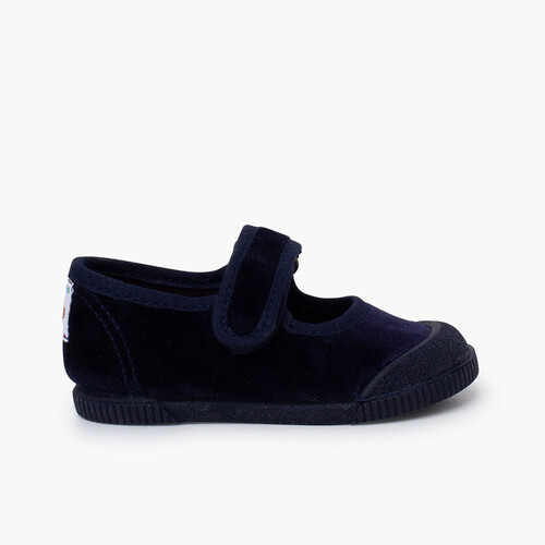 Barfuß-Mary Janes Samt Zehenkappe Gummi Marineblau