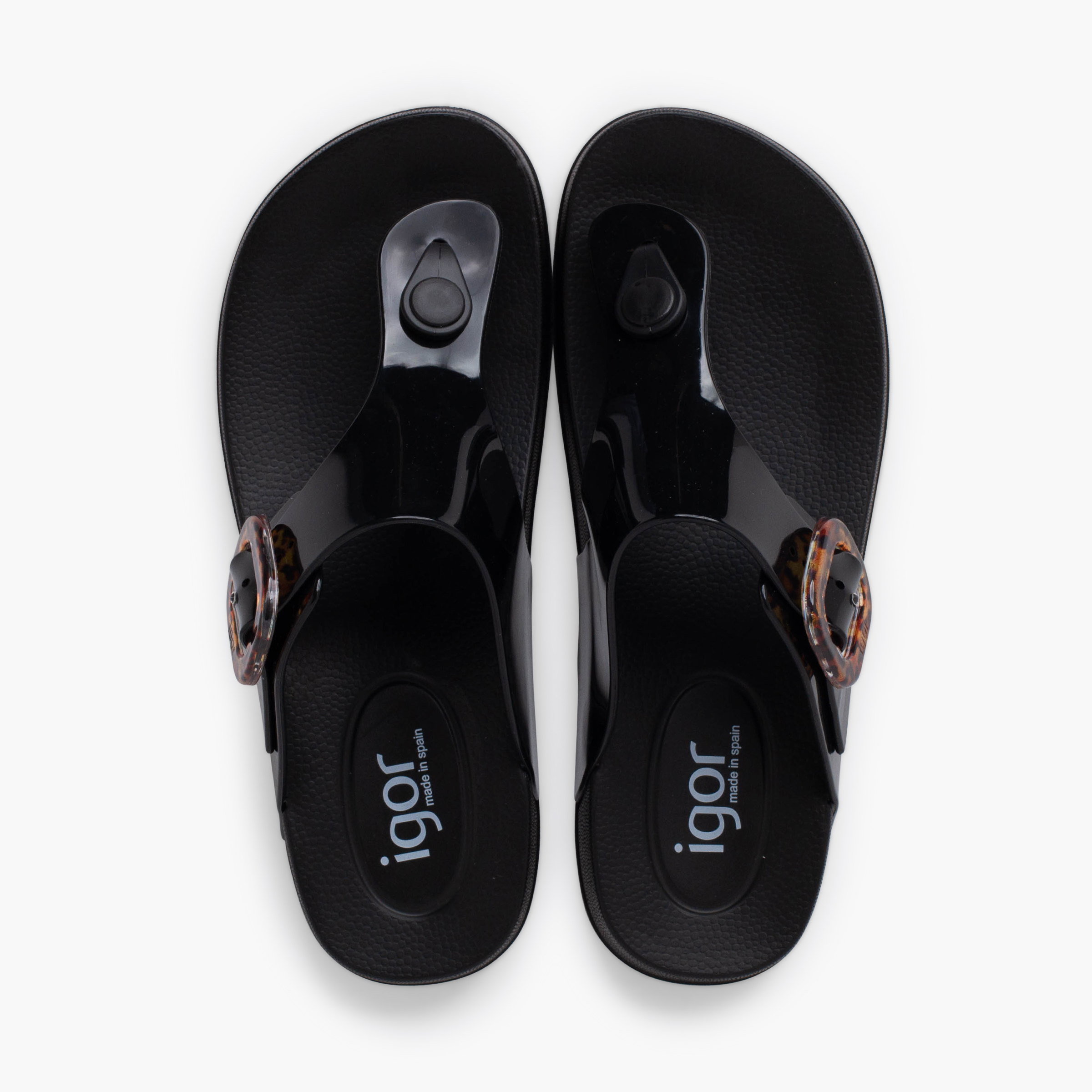 Extra leichte Zehentrenner Sandalen Glanz Damen Schwarz
