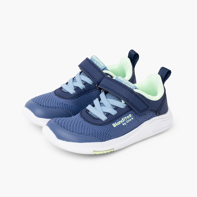 Blanditos Barfuß-Mesh-Sneaker Klettverschluss Navy Blau