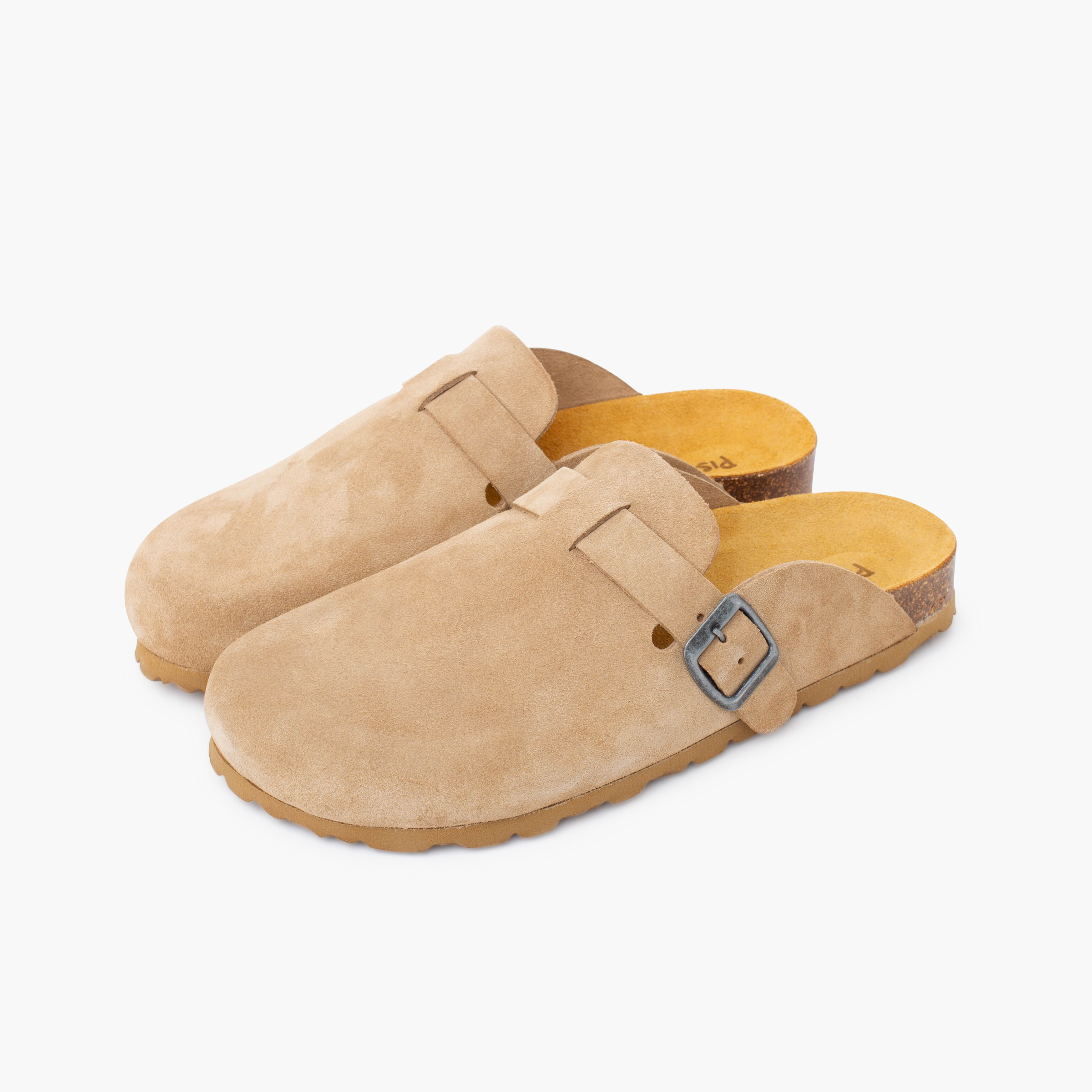 Bio-Clogs für Damen Spaltleder Beige