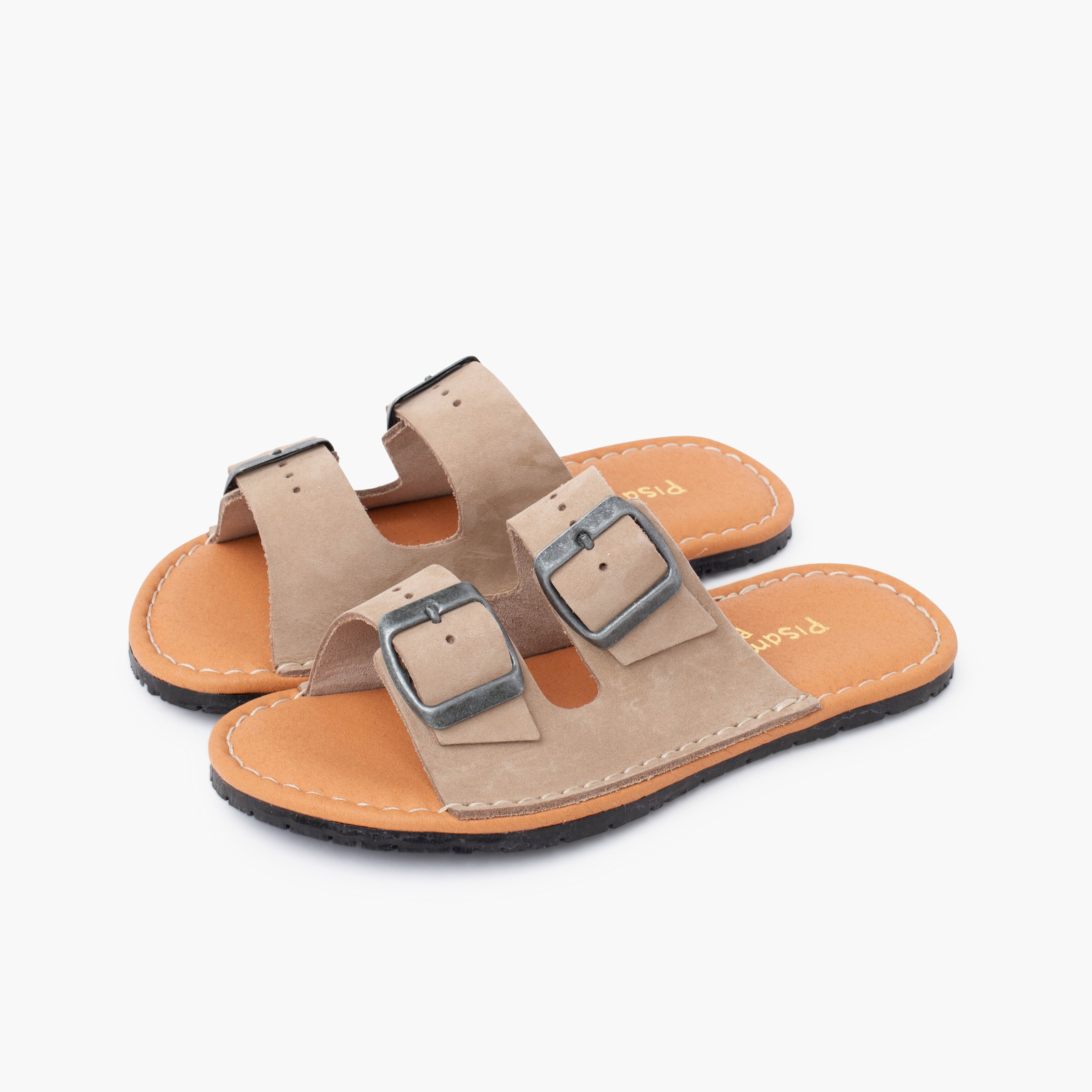 Barefoot-Sandalen Doppelschnalle Nubukleder Sand