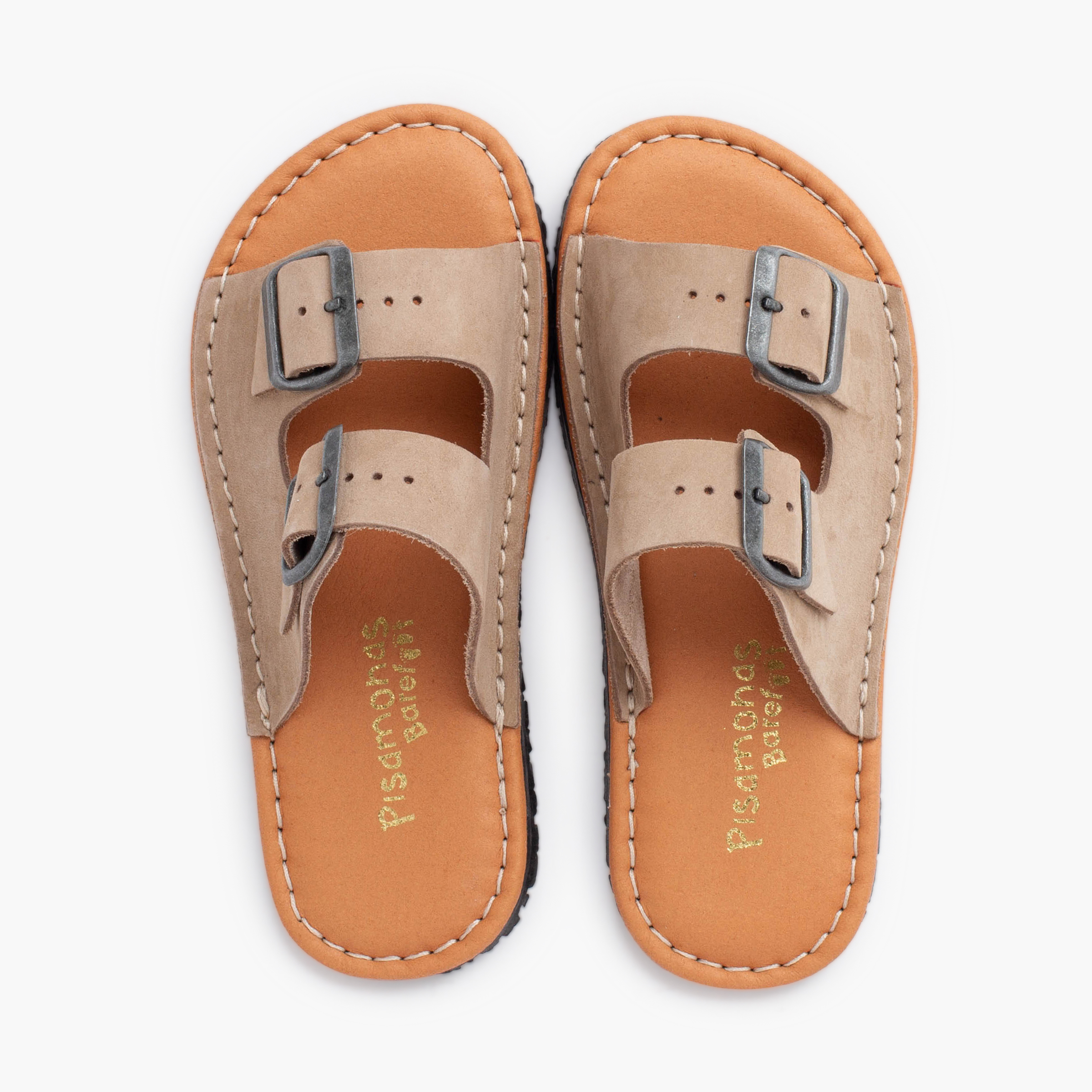 Barefoot-Sandalen Doppelschnalle Nubukleder Sand
