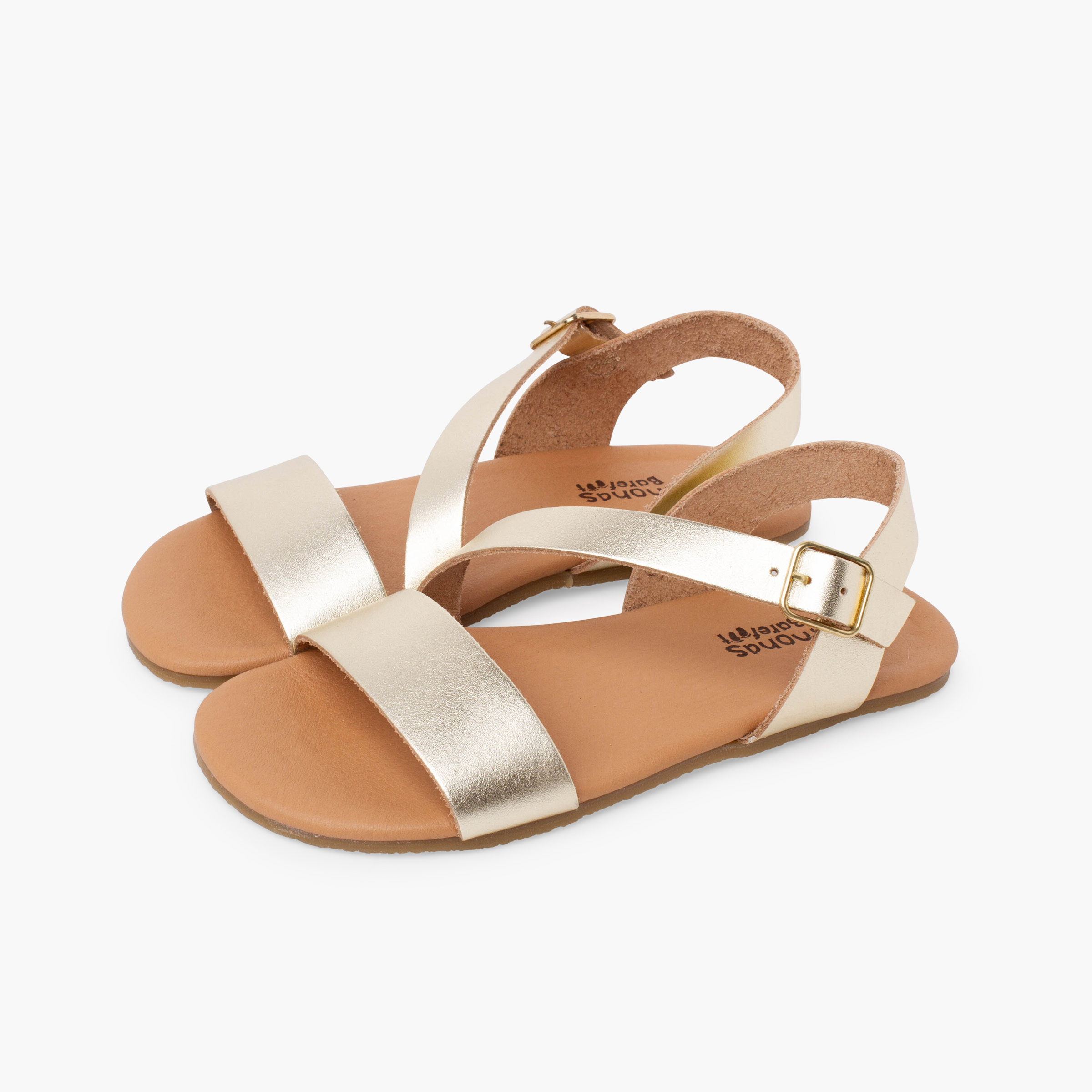 Barefoot-Sandalen mit Kreuzriemen Champagner