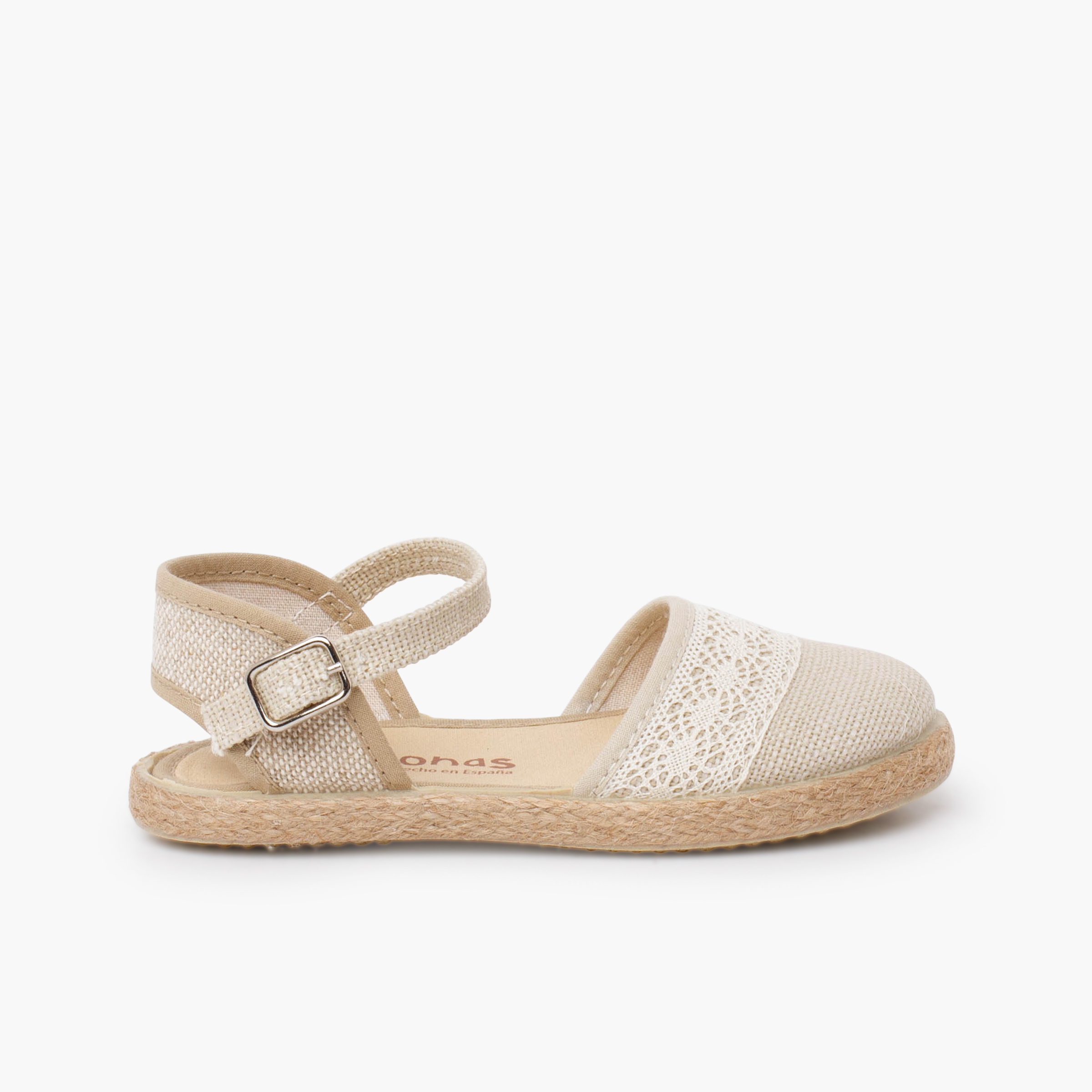 Espadrilles Zeremonie Leinen Klöppelspitze Roh