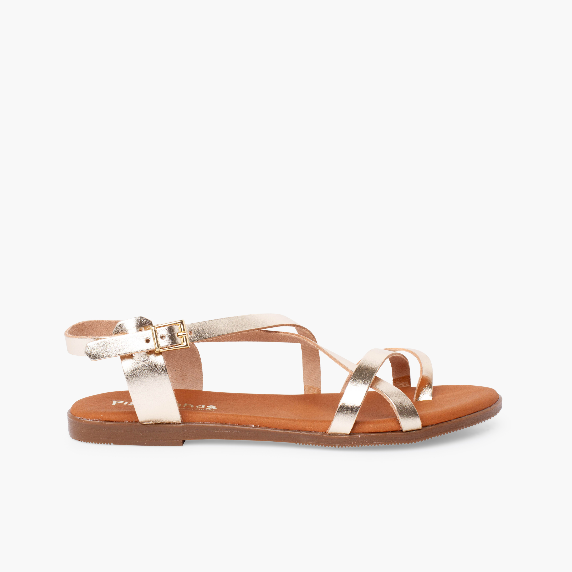 Zehensteg-Sandalen feinen Riemen Mädchen und Damen Champagner