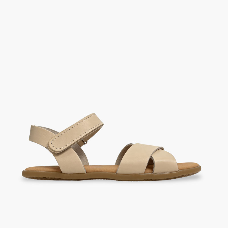 Barefoot-Sandalen gekreuzten Riemen Klettverschluss Beige