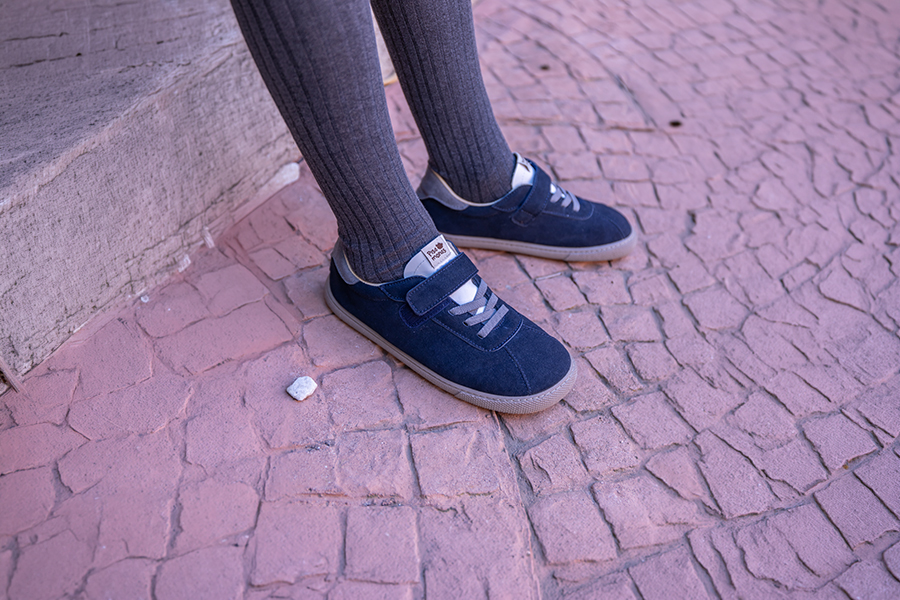 Barefoot-Sneaker Velours-Spaltlederoptik Kombiverschluss