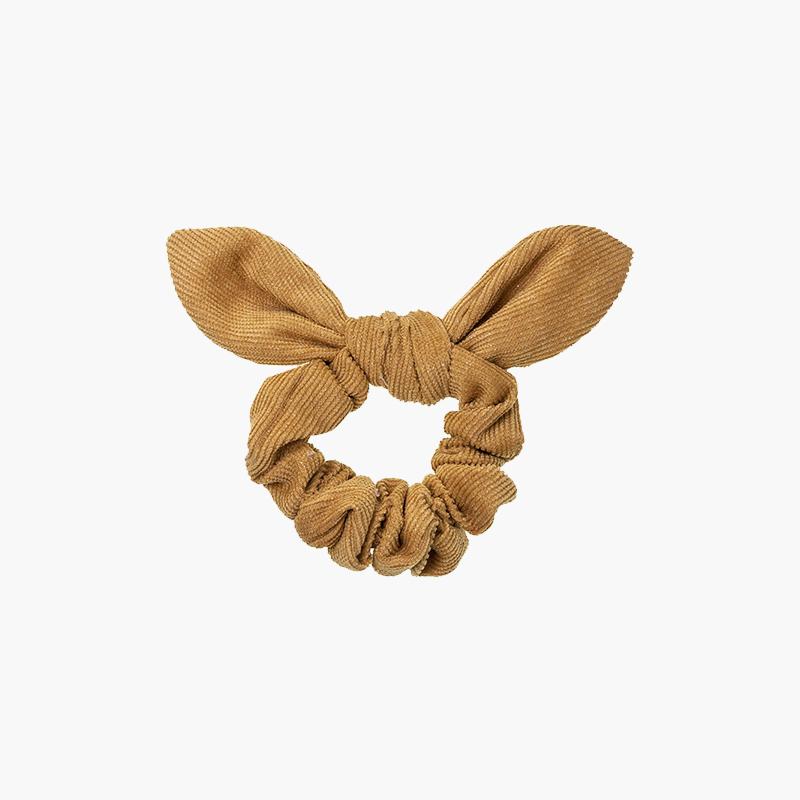 Scrunchie Haargummi aus Mikrokord mit Glitzer und Schleife Senf