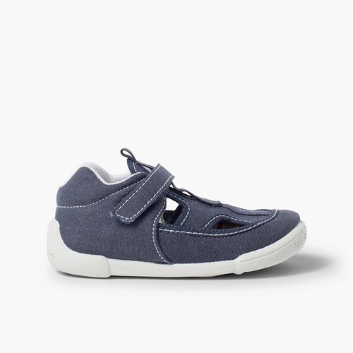 Klassische Babyschuhe aus Stoff mit breiter Sohle Marineblau