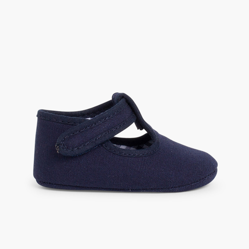 Klassische Babyschuhe aus Stoff mit Klettverschluss Marineblau