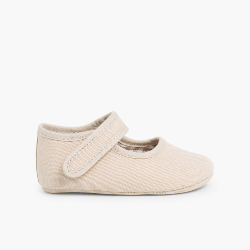 Baby Schuhe mit Riemchen aus Stoff mit Klettverschluss Sand