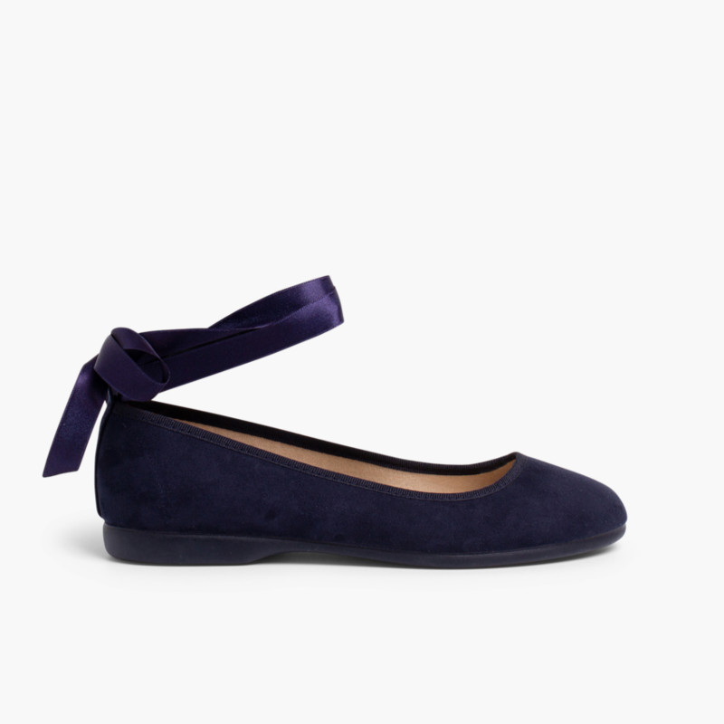 Ballerinas mit Satinbändern und Knöchelriemchen Marineblau
