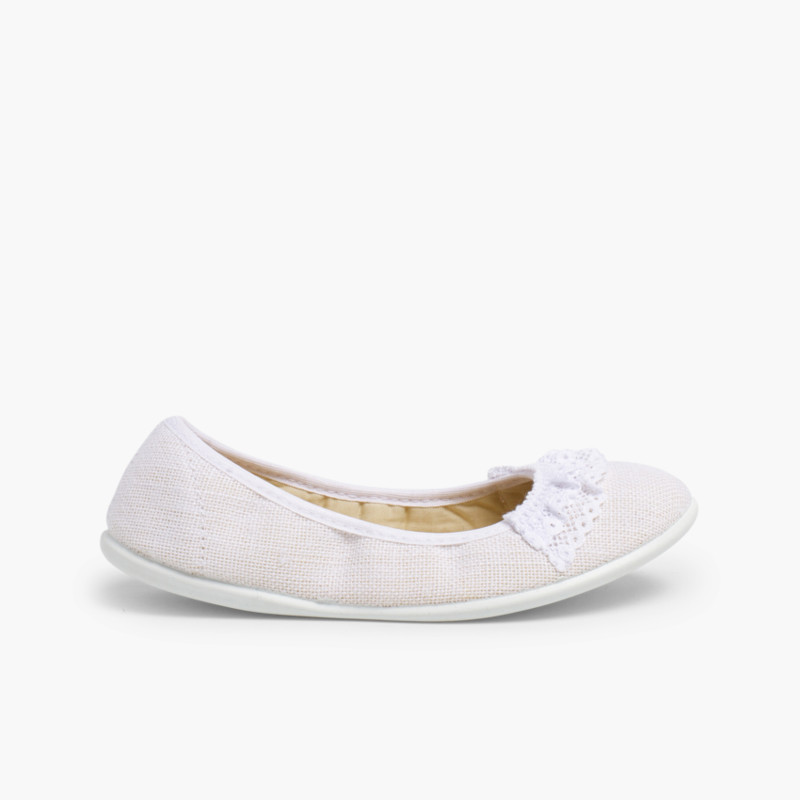 Ballerina aus Leinen mit Spitze Weiß