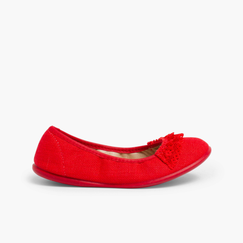Ballerina aus Leinen mit Spitze Rot