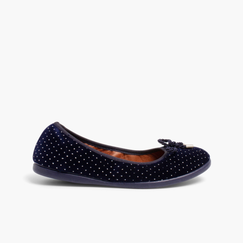 Ballerinas mit Schleife aus Samt und Strass Marineblau