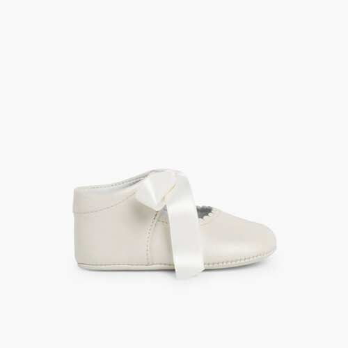 Baby Schuhe mit Riemchen aus Leder Taufe Beige