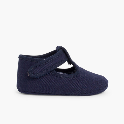 Klassische Babyschuhe aus Stoff mit Klettverschluss Marineblau