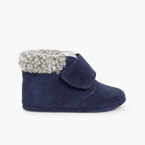 Babyblazer aus Veloursleder mit Lammfellkragen Marineblau