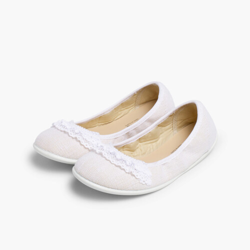Ballerina aus Leinen mit Spitze Weiß