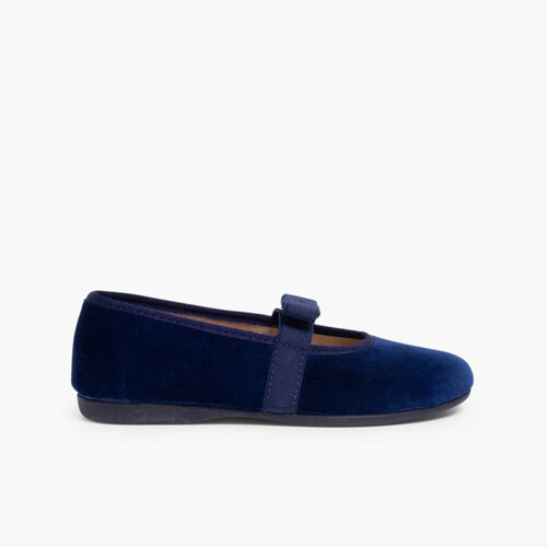 Ballerina aus Samt mit Band am Gummiband Marineblau