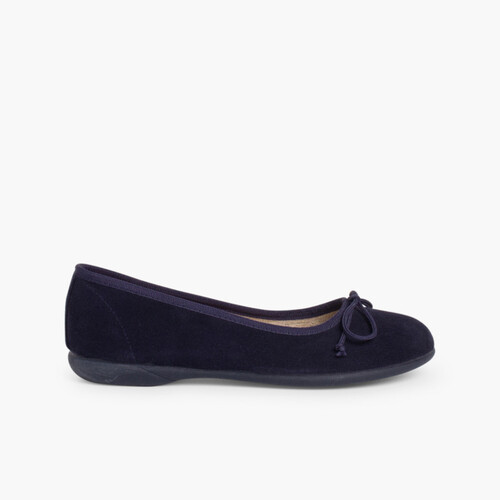 Ballerinas aus Wildleder mit feiner Schleife Marineblau
