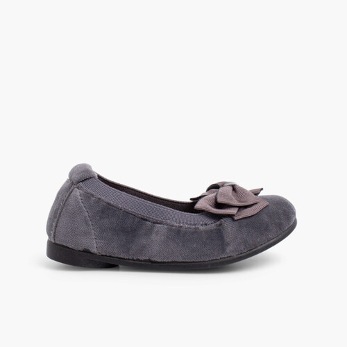 Ballerinas für Mädchen, elastische Ballerinas, Samtband Grau