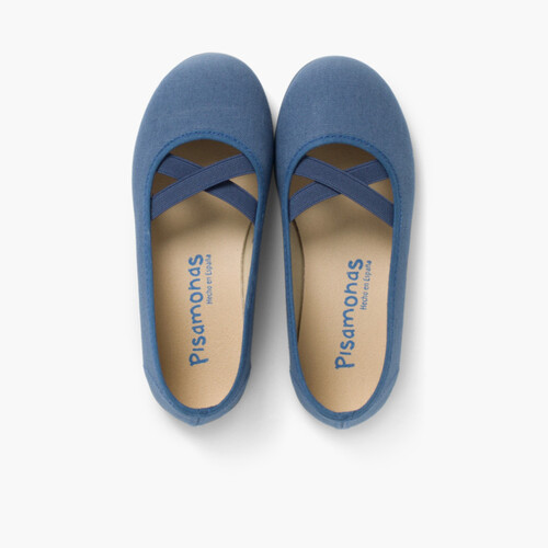 Ballerinas, Leinenstoff, Kreuzband, Ballett-Stil Marineblau
