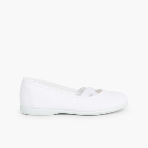 Ballerinas, Leinenstoff, Kreuzband, Ballett-Stil Weiß