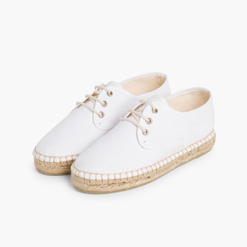 Blucherschuhe aus Leinen mit Espadrilles-Sohle Weiß