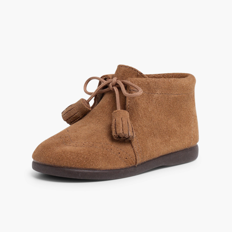 Wildlederstiefel mit Quasten Mausgrau