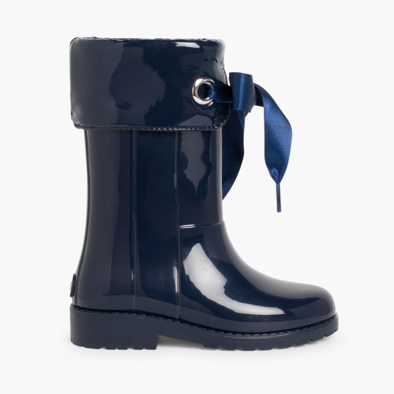 Gummistiefel Mädchen im Camper-Stil aus Lackleder Marineblau
