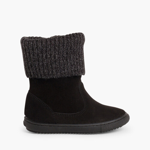 Stiefel aus melierter Wolle aus Veloursleder und Kragen Schwarz