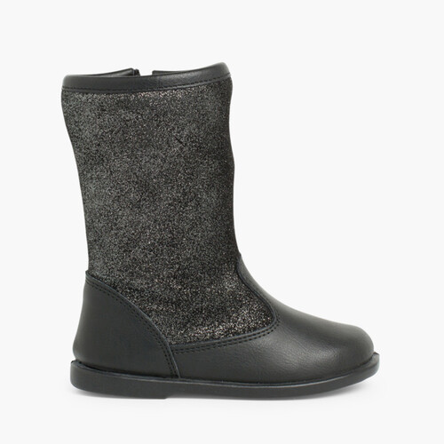 Stiefel aus glitzerndem Leder und Veloursleder für Mädchen Schwarz