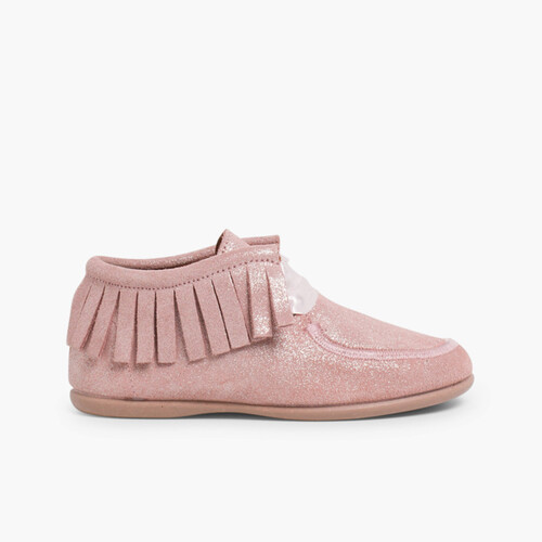 Gliatemporaler Indische Stiefeletten mit Fransen Rosa