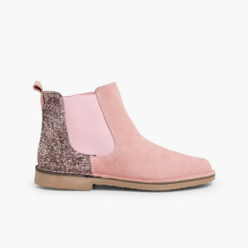 Mädchen Stiefeletten aus Wildleder mit Glitzer-Fersenpartie Rosa