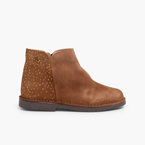Flache Stiefeletten mit glänzenden Tupfen Mausgrau