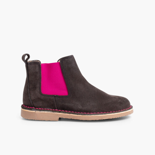 Chelsea-Stiefeletten aus Veloursleder für Kinder und Frauen mit farbigem Gummiband Grau und Rosa