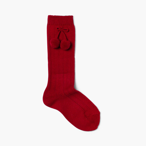 Socken Baby mit Pompon Burgunder