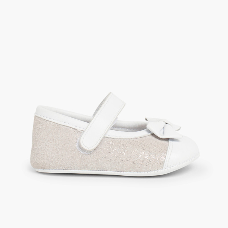 Merceditas Glitzer aus Nappa und Veloursleder für Babys mit Klebeband Silber