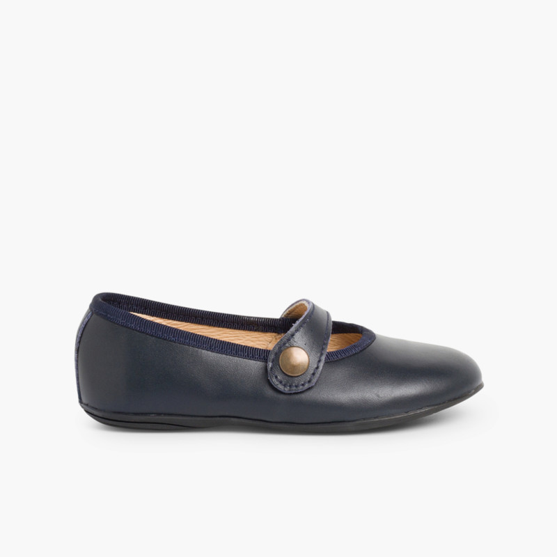 Riemchenballerinas aus Leder farbig Marineblau